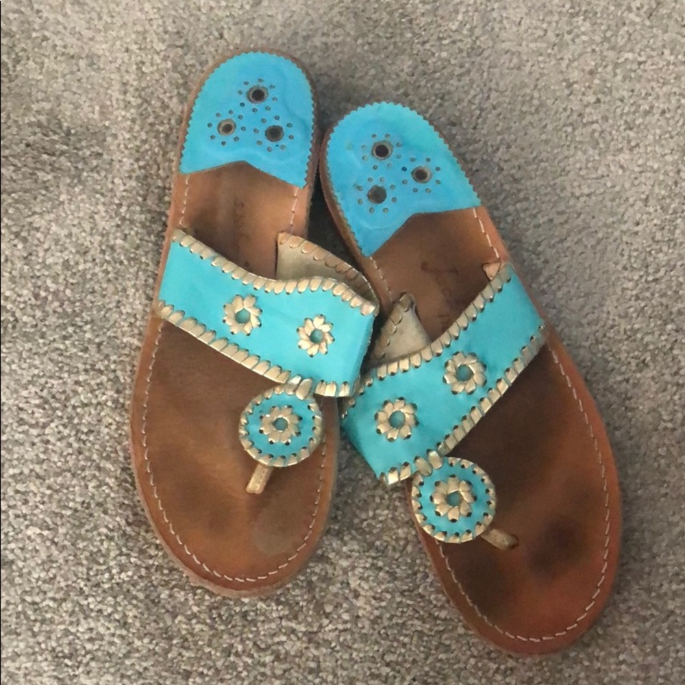 blue and gold jack roger sandals
